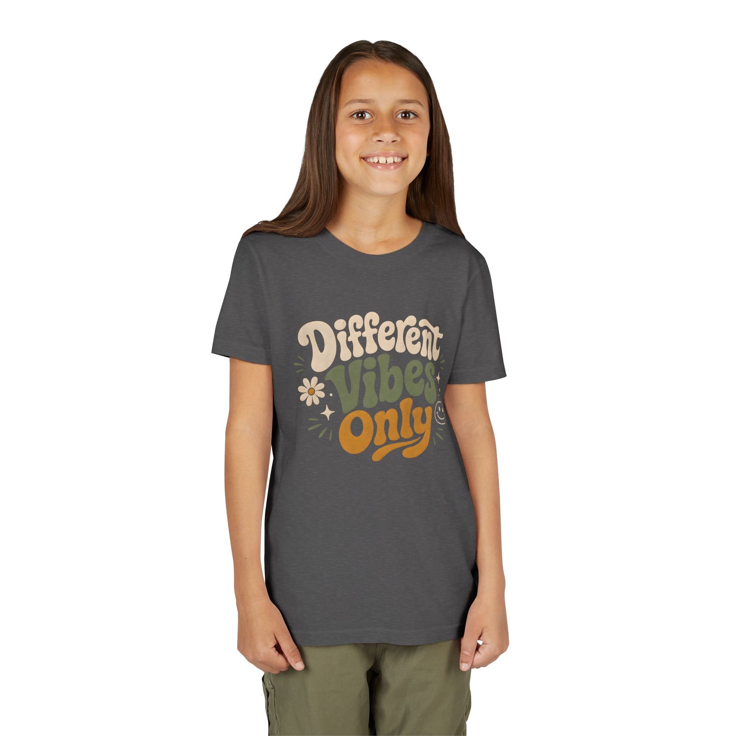 Youth Tee — "Different Vibes Only" Retro Flower Kids T-Shirt