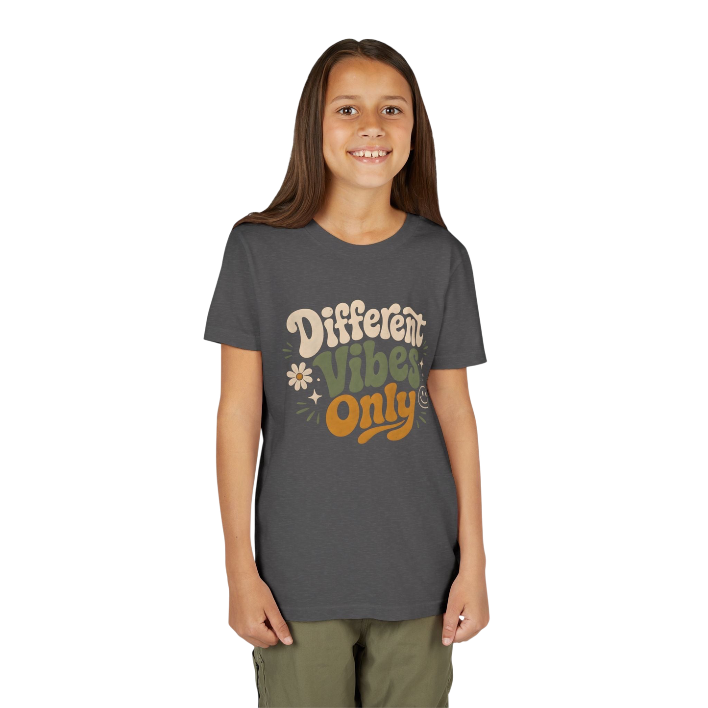 Youth Tee — "Different Vibes Only" Retro Flower Kids T-Shirt