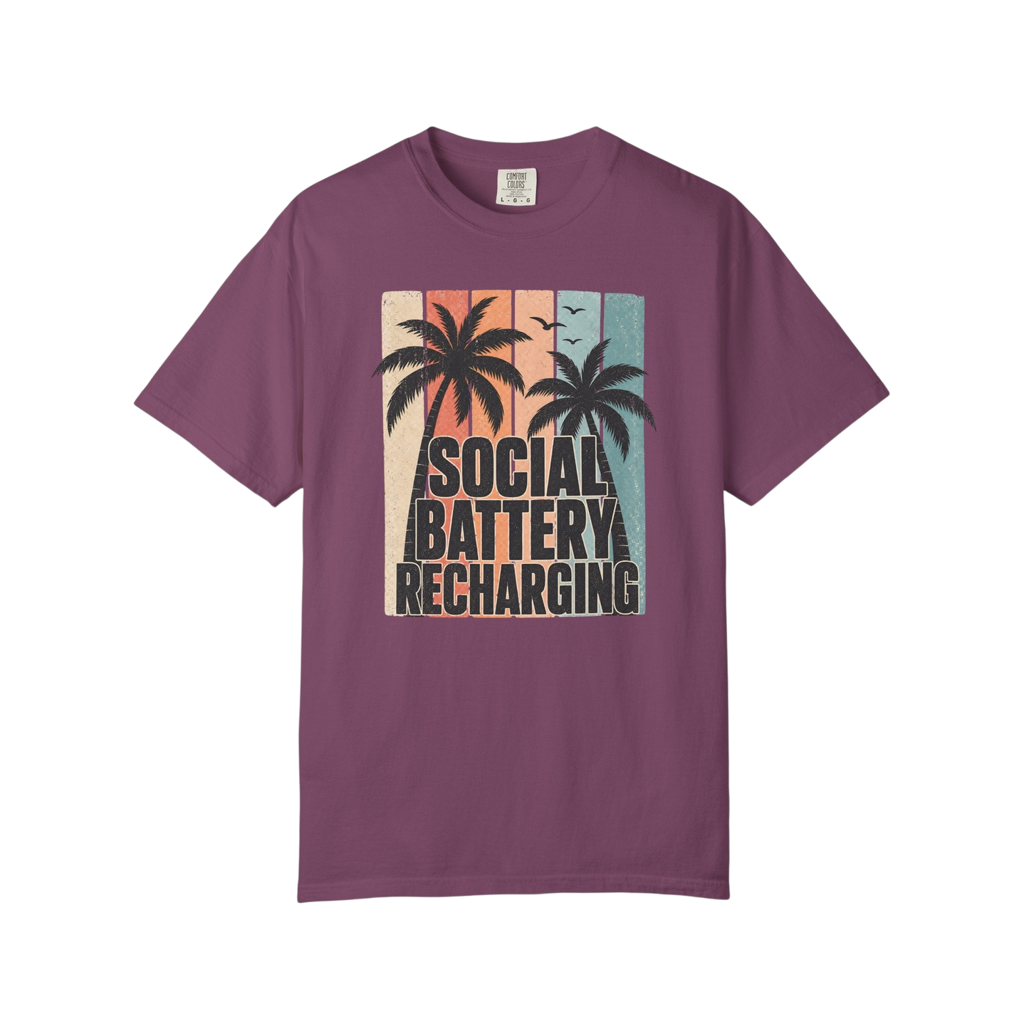 Social Battery Recharging T-Shirt — Retro Palm Beach Vacation Tee