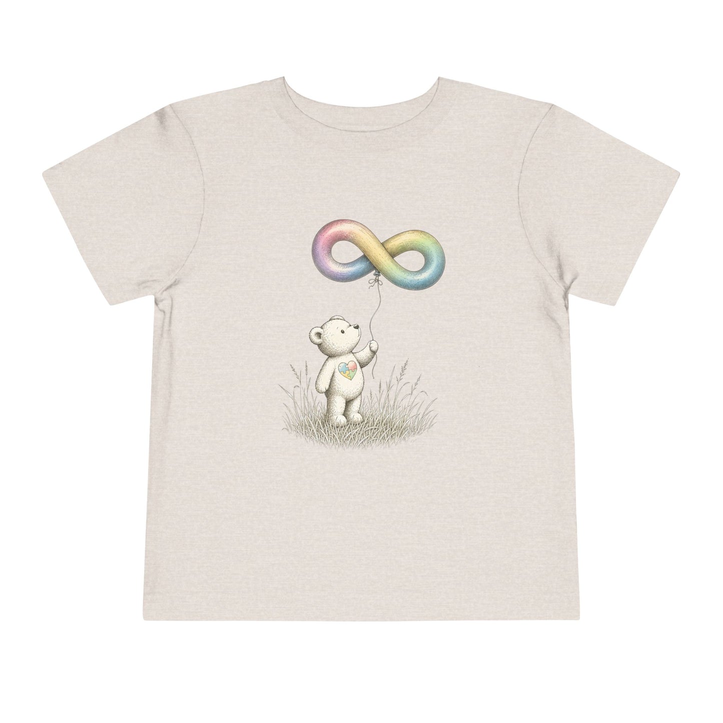 Toddler Tee — Bear Holding Rainbow Infinity Balloon Cute Kids Shirt - Heather Dust, 5T image