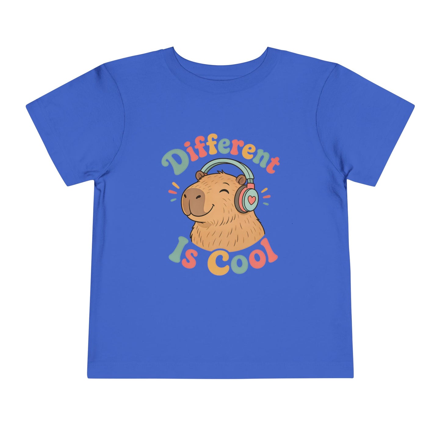 Toddler Tee — 'Different Is Cool' Capybara Graphic Kids Shirt - True Royal, 3T image
