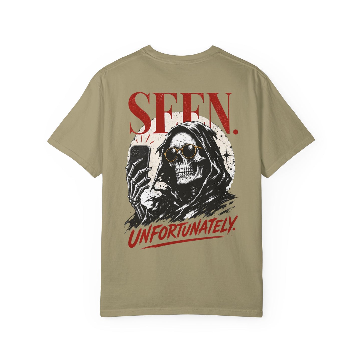 "Seen. Unfortunately." Skull Selfie Graphic T-Shirt