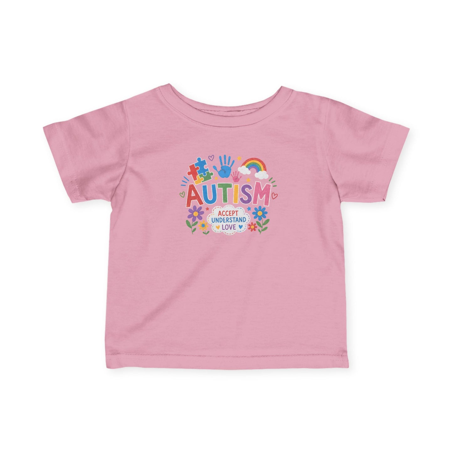 Infant Autism Support Shirt— "Autism: Accept Understand Love" Baby T-Shirt - Pink, 18M image