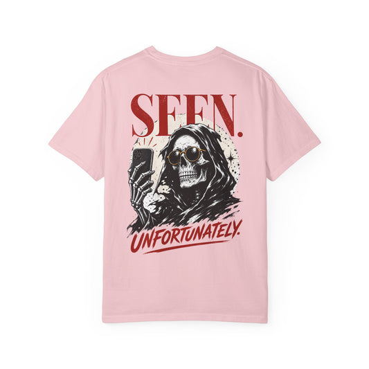 "Seen. Unfortunately." Skull Selfie Graphic T-Shirt