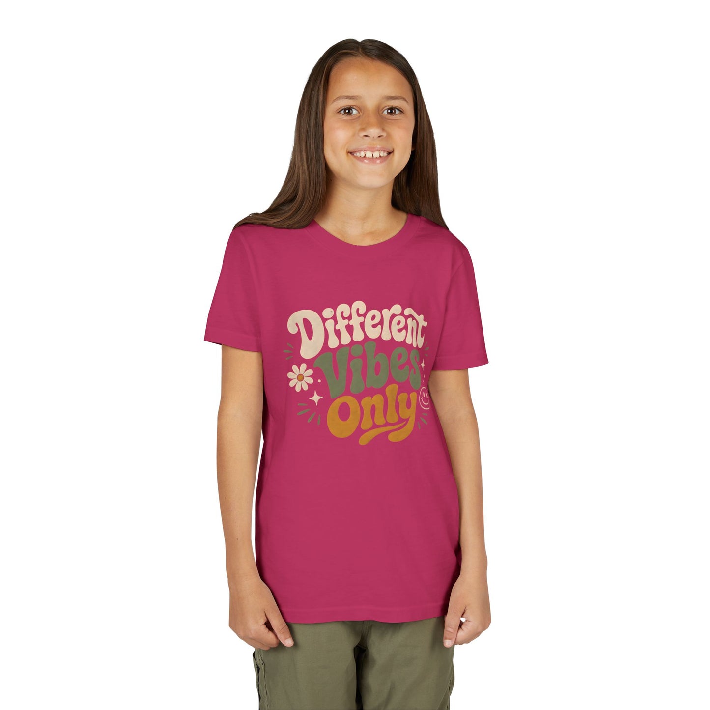 Youth Tee — "Different Vibes Only" Retro Flower Kids T-Shirt