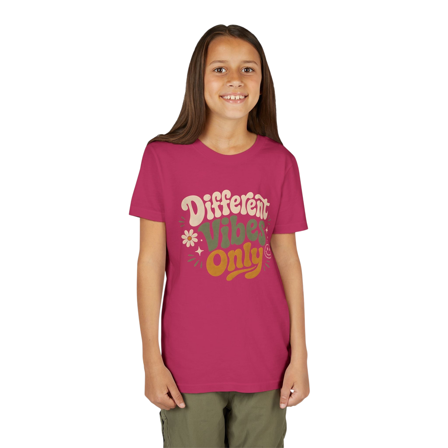 Youth Tee — "Different Vibes Only" Retro Flower Kids T-Shirt