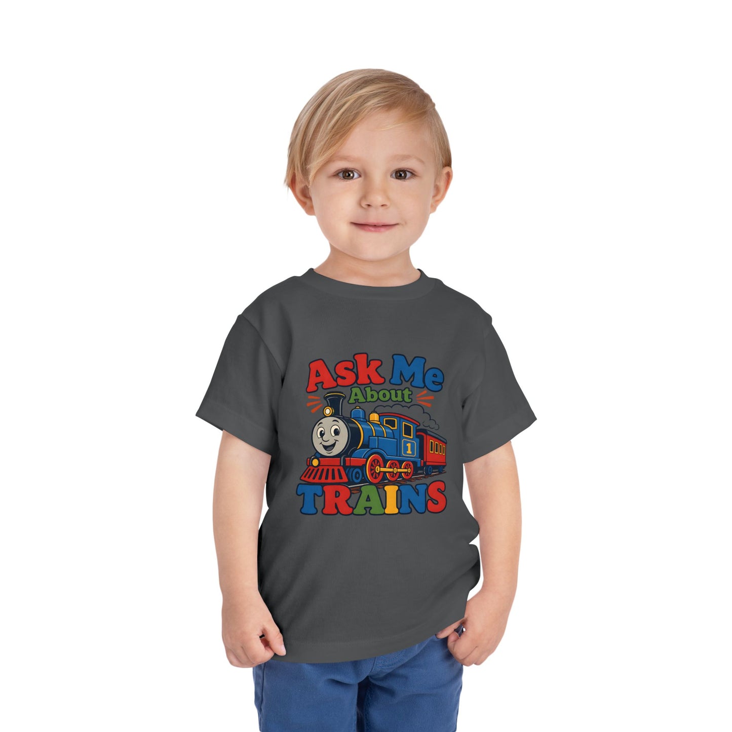 Toddler Tee — "Ask Me About Trains" Cute Kids Train Graphic Shirt image 28