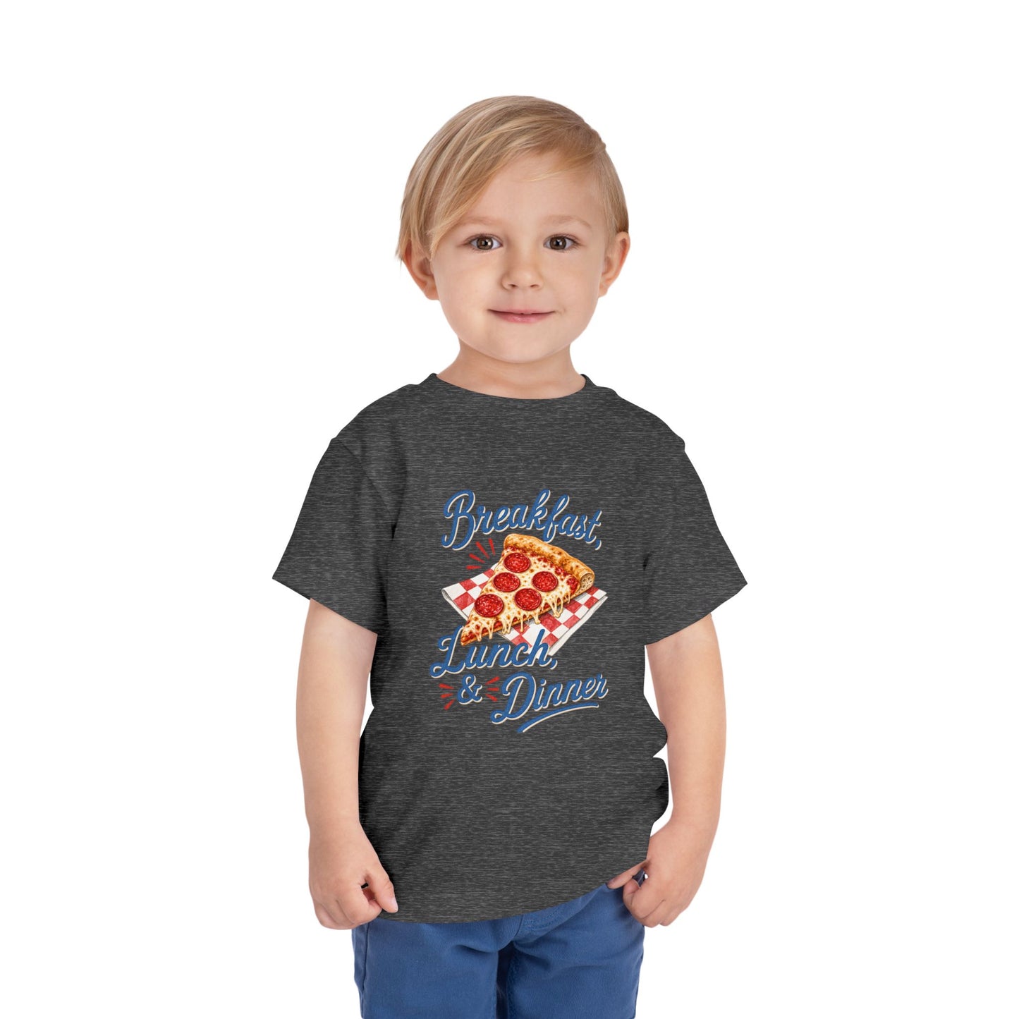 "Breakfast, Lunch & Dinner" Pizza Graphic Toddler Tee