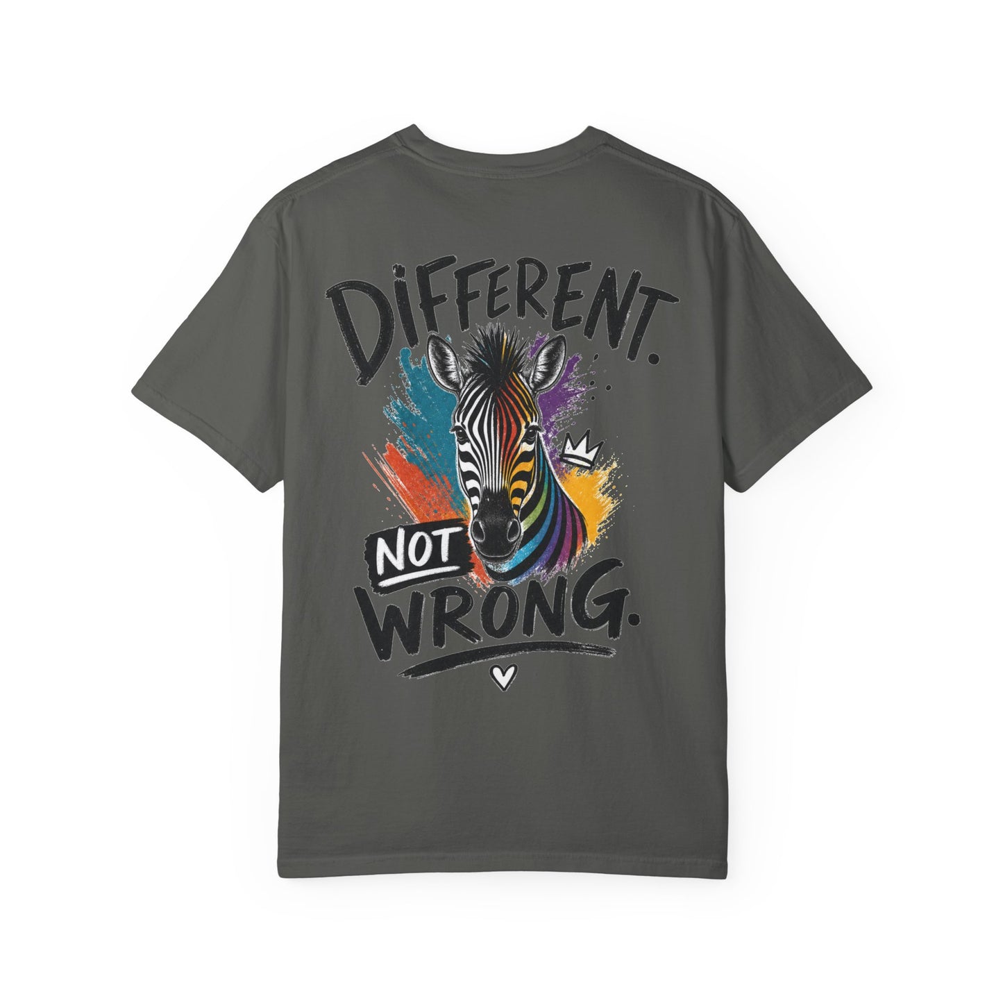 Different Not Wrong Zebra T-Shirt — Neurodivergent Colorful Inspirational Graphic Tee
