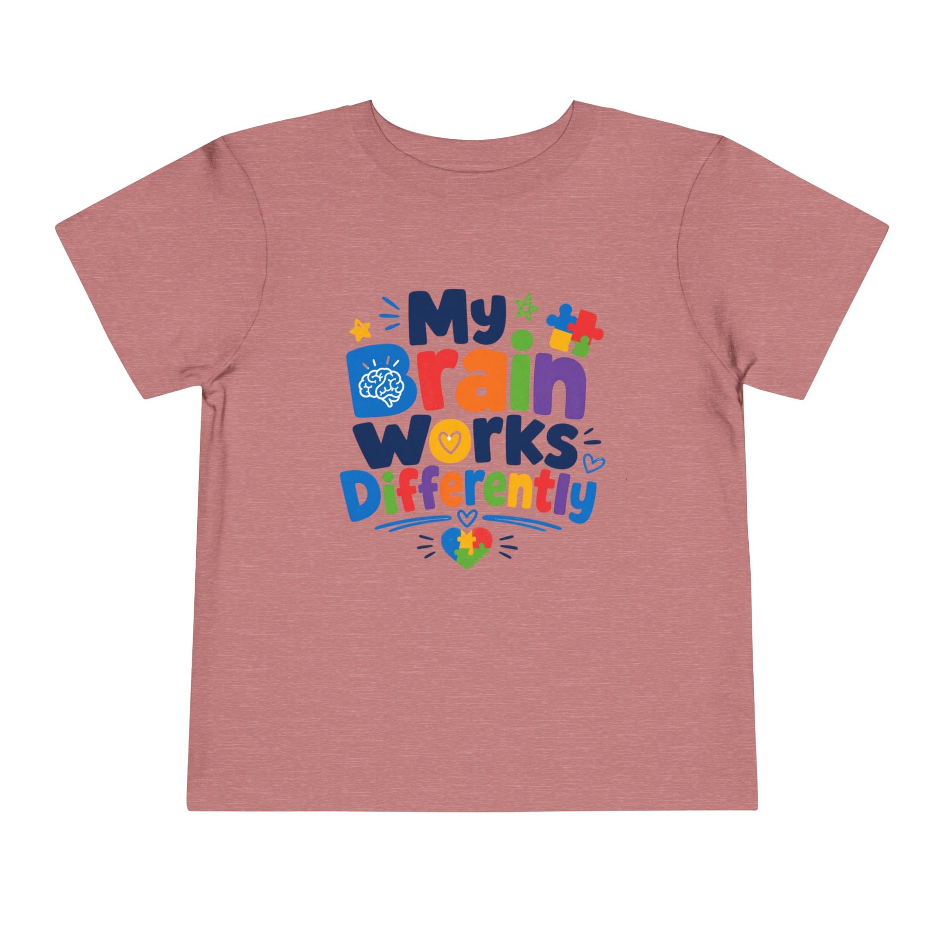 Toddler Tee — "My Brain Works Differently" Autism Awareness Kids Shirt - Heather Mauve, 5T image