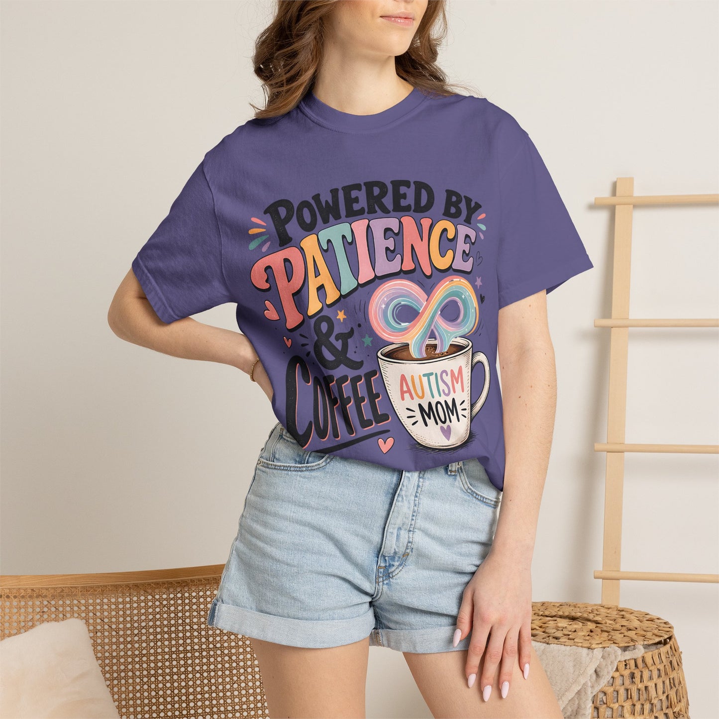 Autism Mom T-Shirt — "Powered by Patience &amp; Coffee" Graphic Tee image 39