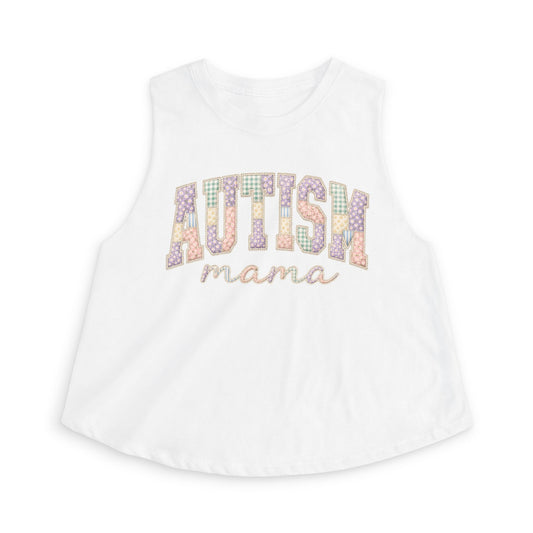 Autism Mama Crop Top - Pastel Patchwork Lettering Support Tank image 0