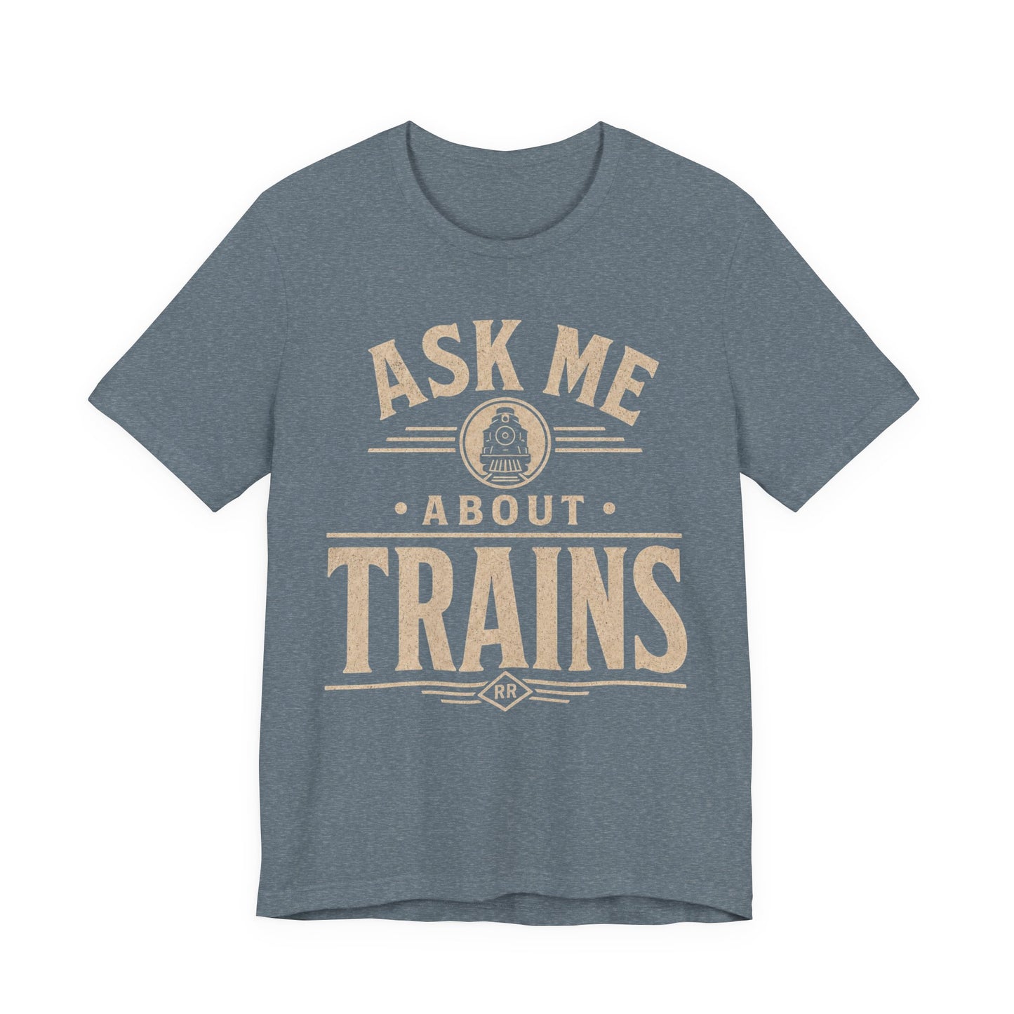 Ask Me About Trains Shirt — Vintage Railroad Tee for Train Enthusiasts image