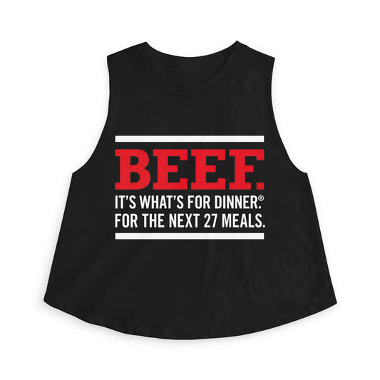 Crop Top — "BEEF: It's What's For Dinner. For The Next 27 Meals." — Funny Autism Routine Tank image 0