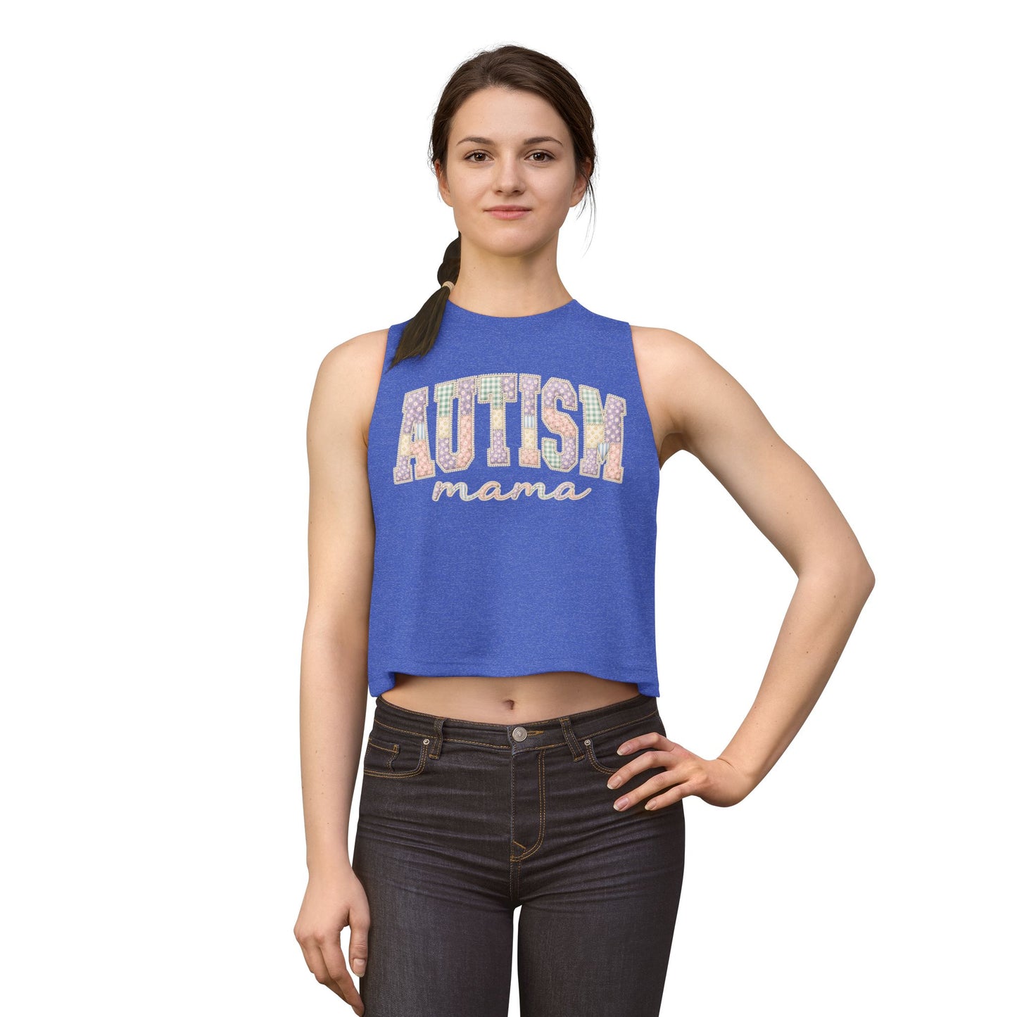 Autism Mama Crop Top - Pastel Patchwork Lettering Support Tank image 10