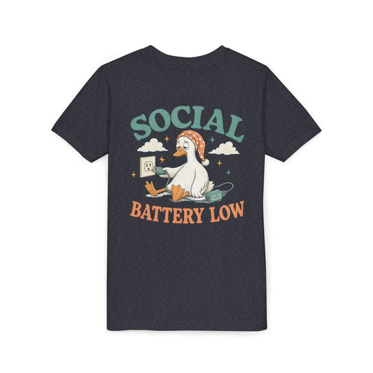 Youth Tee — Social Battery Low Silly Goose Graphic BACK PRINT