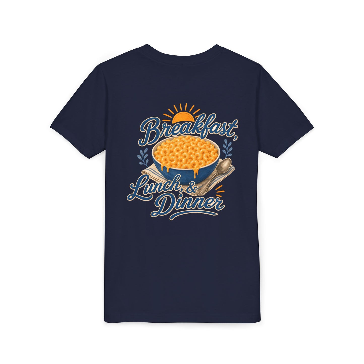 "Breakfast, Lunch & Dinner" Macaroni and Cheese Bowl Graphic Youth Tee — BACK PRINT