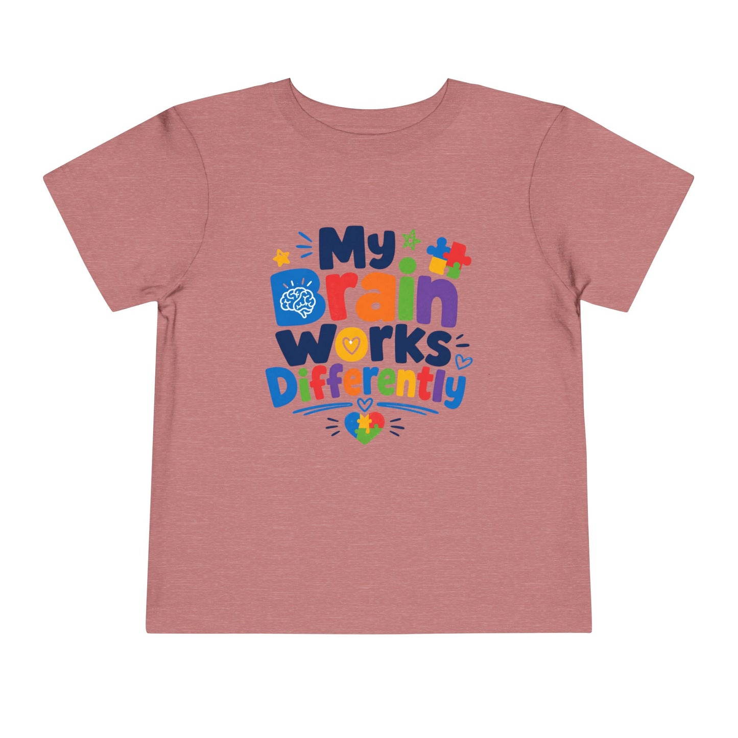 Toddler Tee — "My Brain Works Differently" Autism Awareness Kids Shirt - Heather Mauve, 4T image