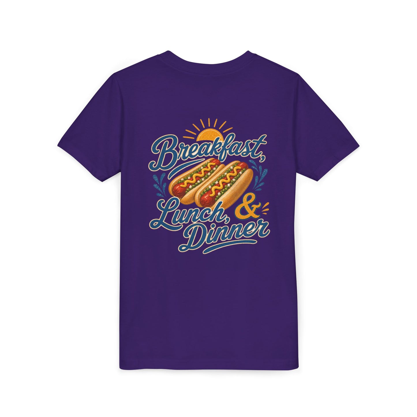 “Breakfast, Lunch & Dinner” Hot Dog Graphic Tee Youth BACK PRINT —