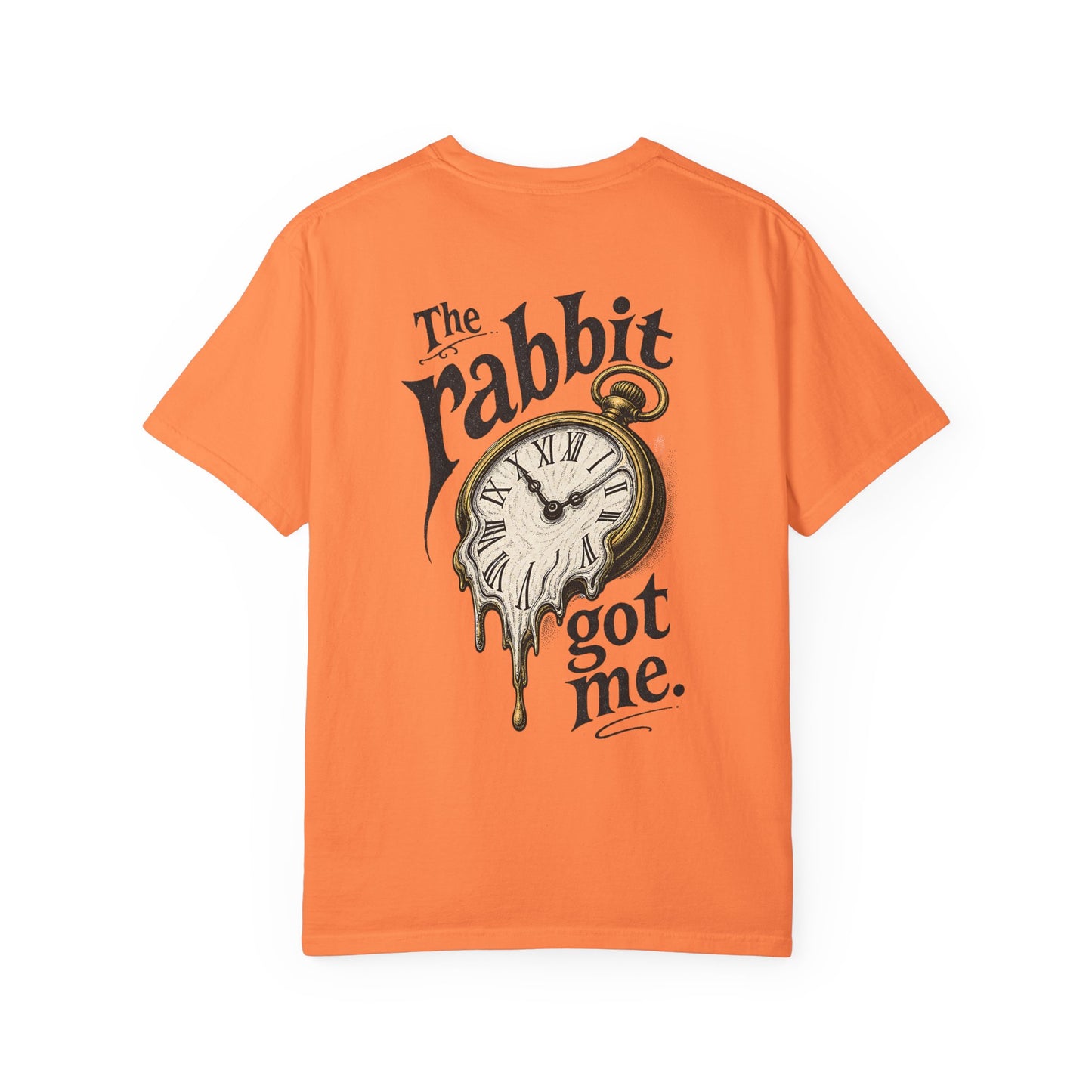 "The Rabbit Got Me" -Play on the iconic Alice in Wonderland quote. ADHD losing track of time