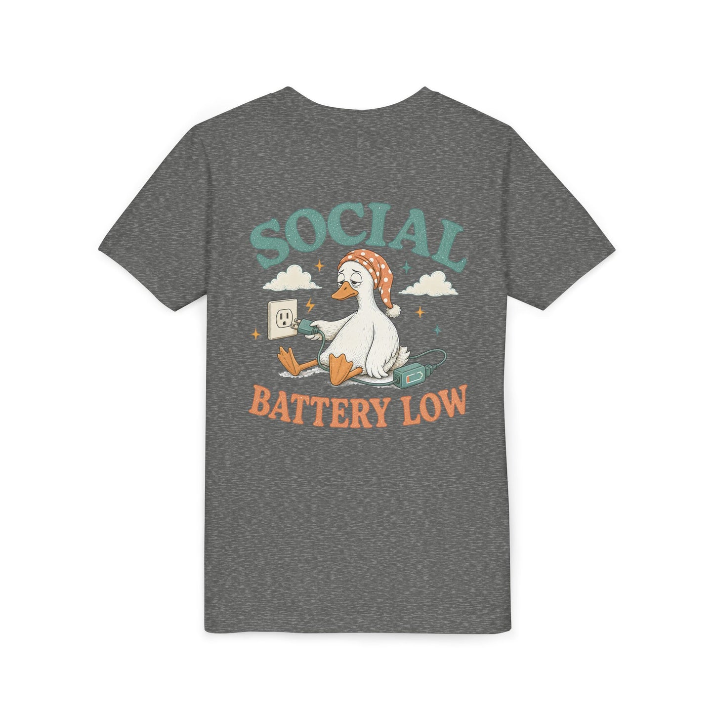 Youth Tee — Social Battery Low Silly Goose Graphic BACK PRINT