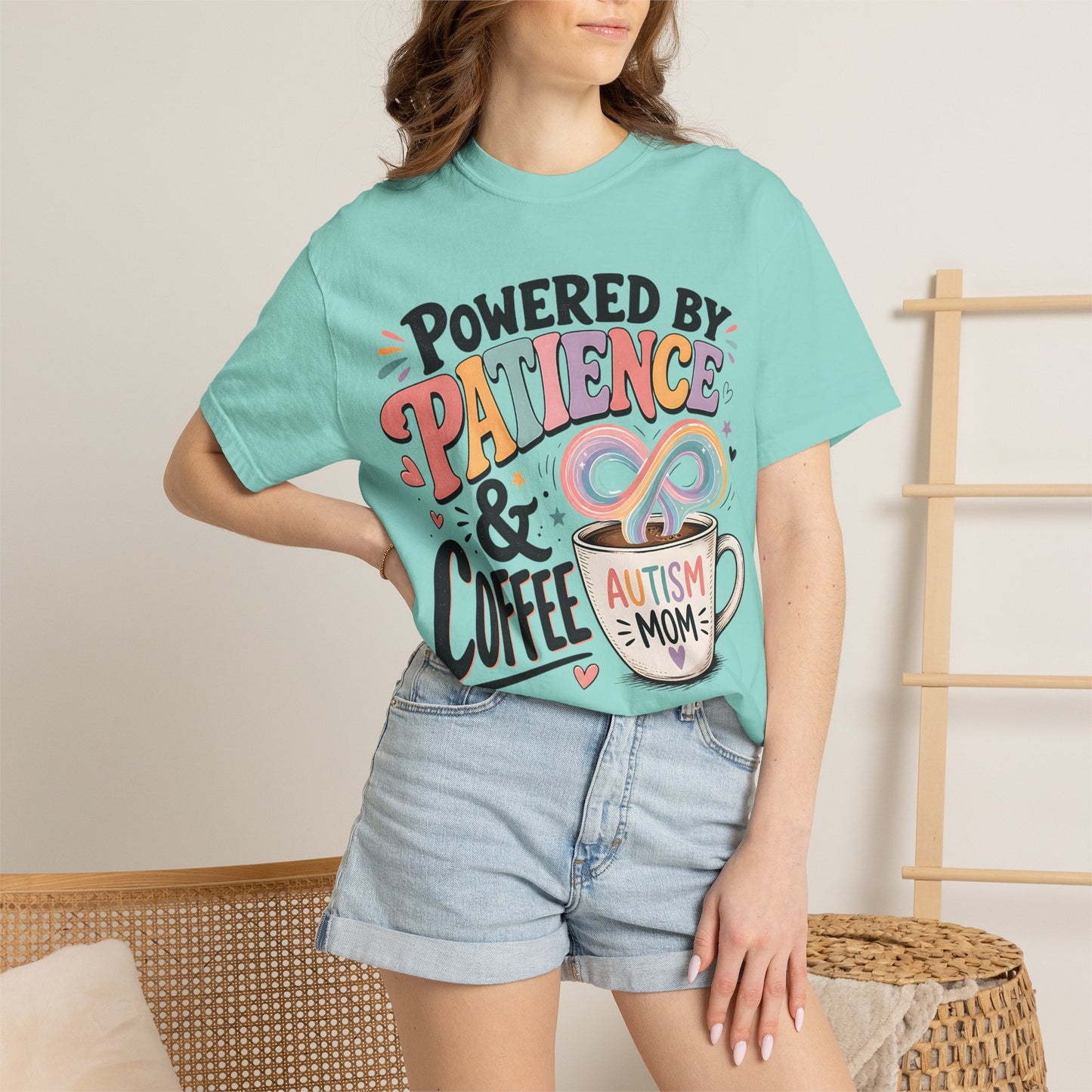 Autism Mom T-Shirt — "Powered by Patience &amp; Coffee" Graphic Tee image 27