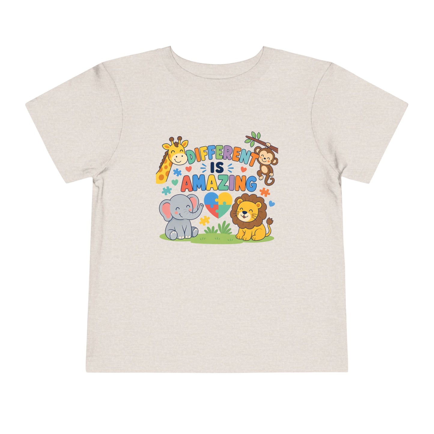 Toddler Tee — "Different Is Amazing" Jungle Animals Graphic - Heather Dust, 5T image