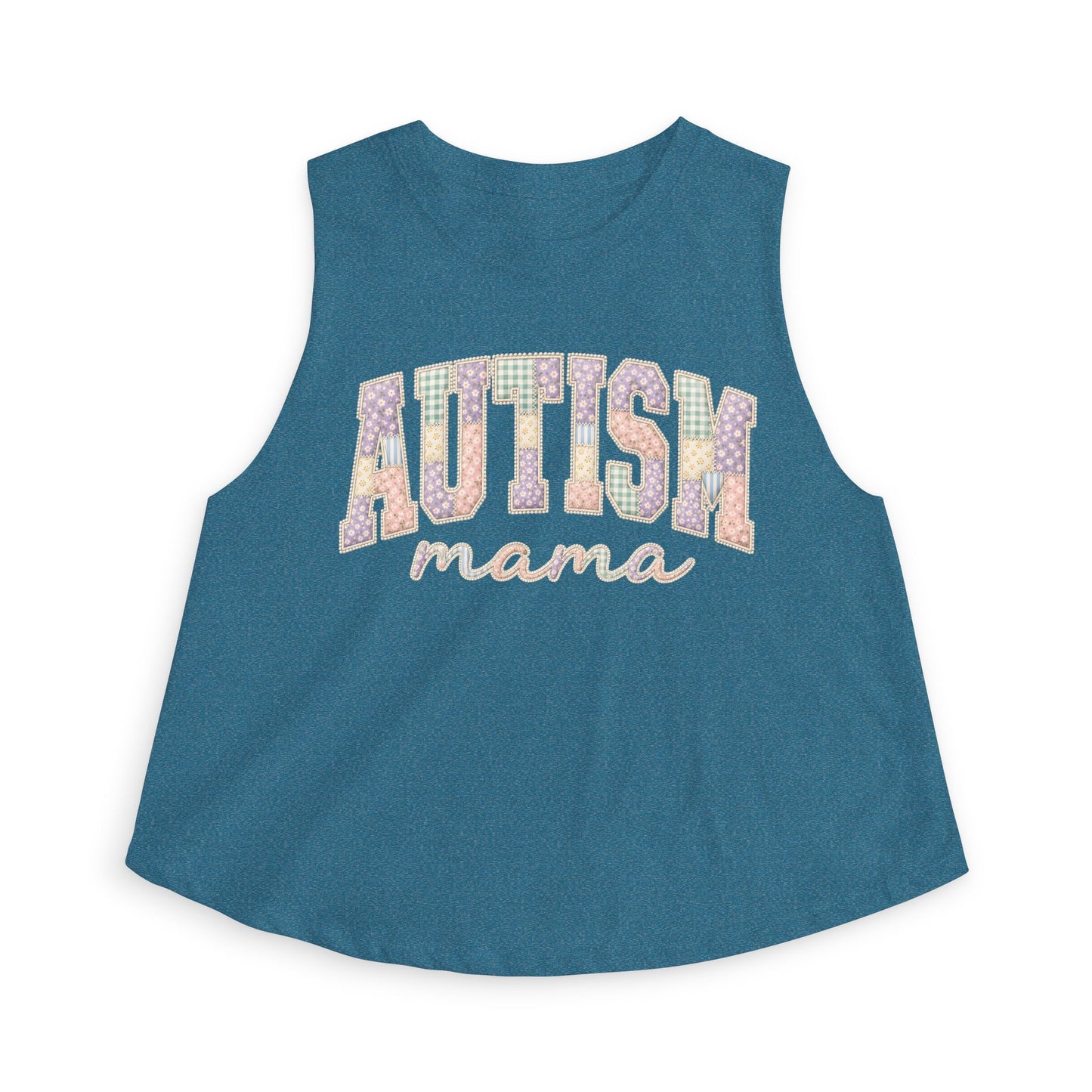 Autism Mama Crop Top - Pastel Patchwork Lettering Support Tank image