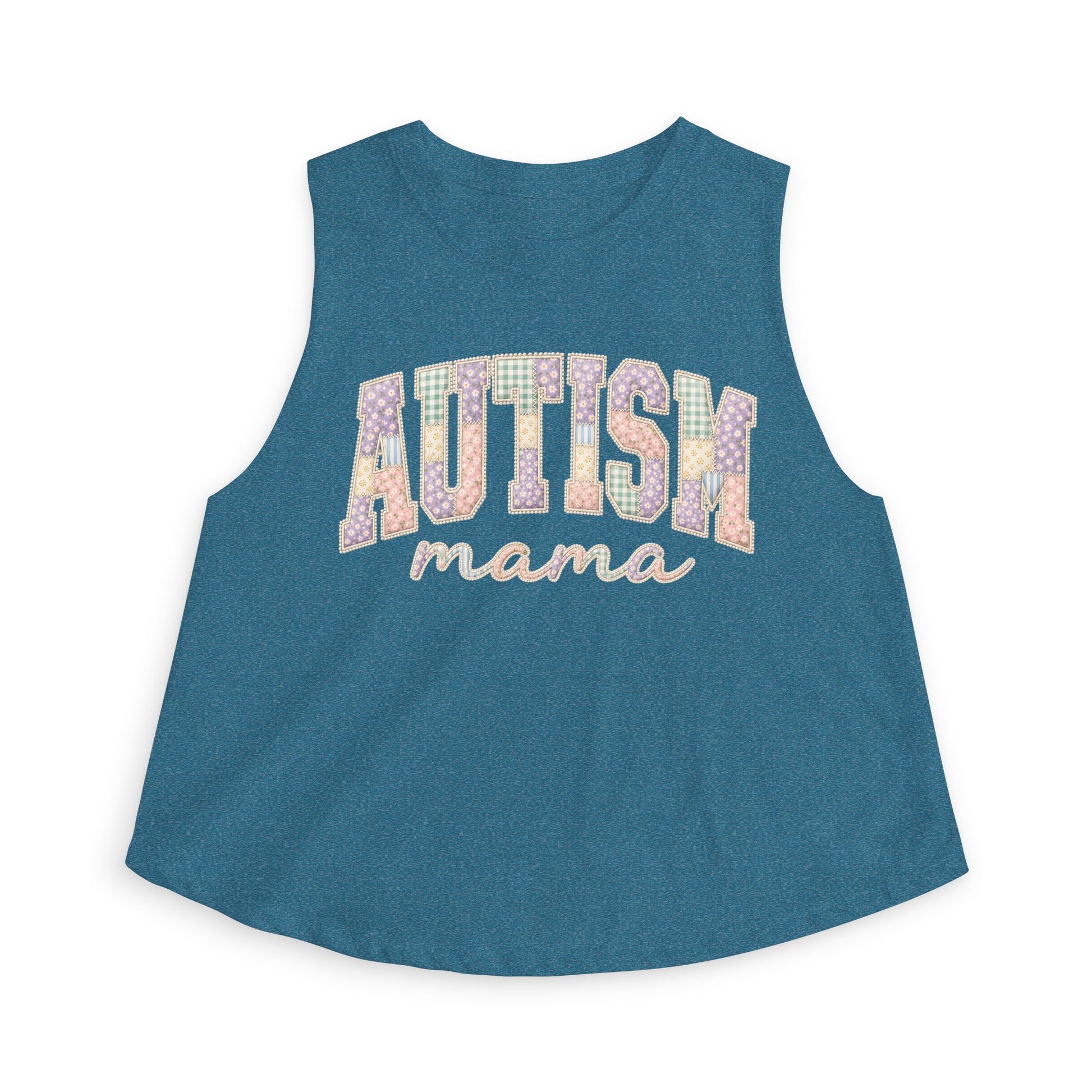 Autism Mama Crop Top - Pastel Patchwork Lettering Support Tank image