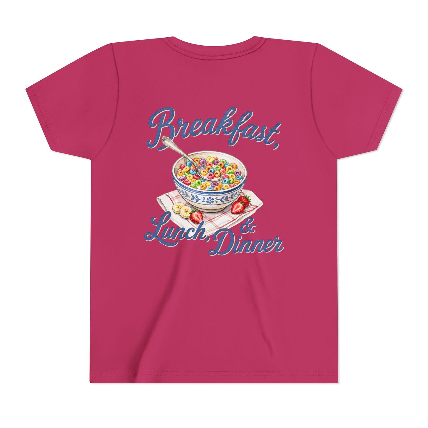 “Breakfast, Lunch & Dinner” Cereal Bowl Kids Youth Tee - Shirt BACK PRINT