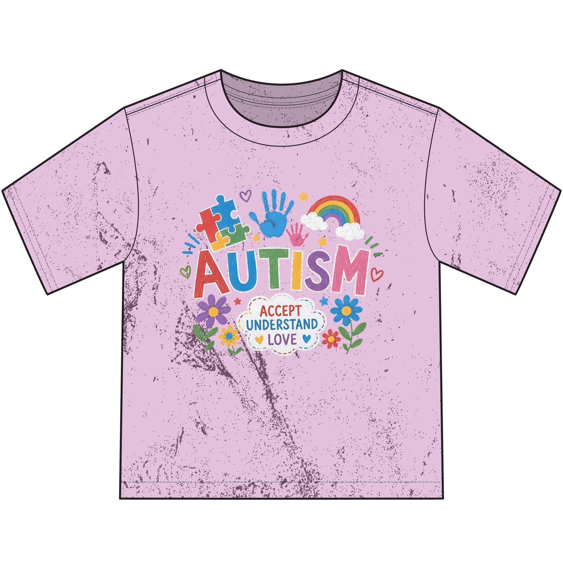 Autism Awareness Heavyweight Color Blast Youth T-Shirt — "Accept Understand Love" Colorful Puzzle &amp; Rainbow Design image