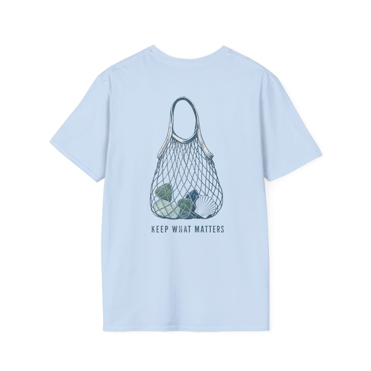 Keep What Matters Coastal Seashell Mesh Tote T-Shirt