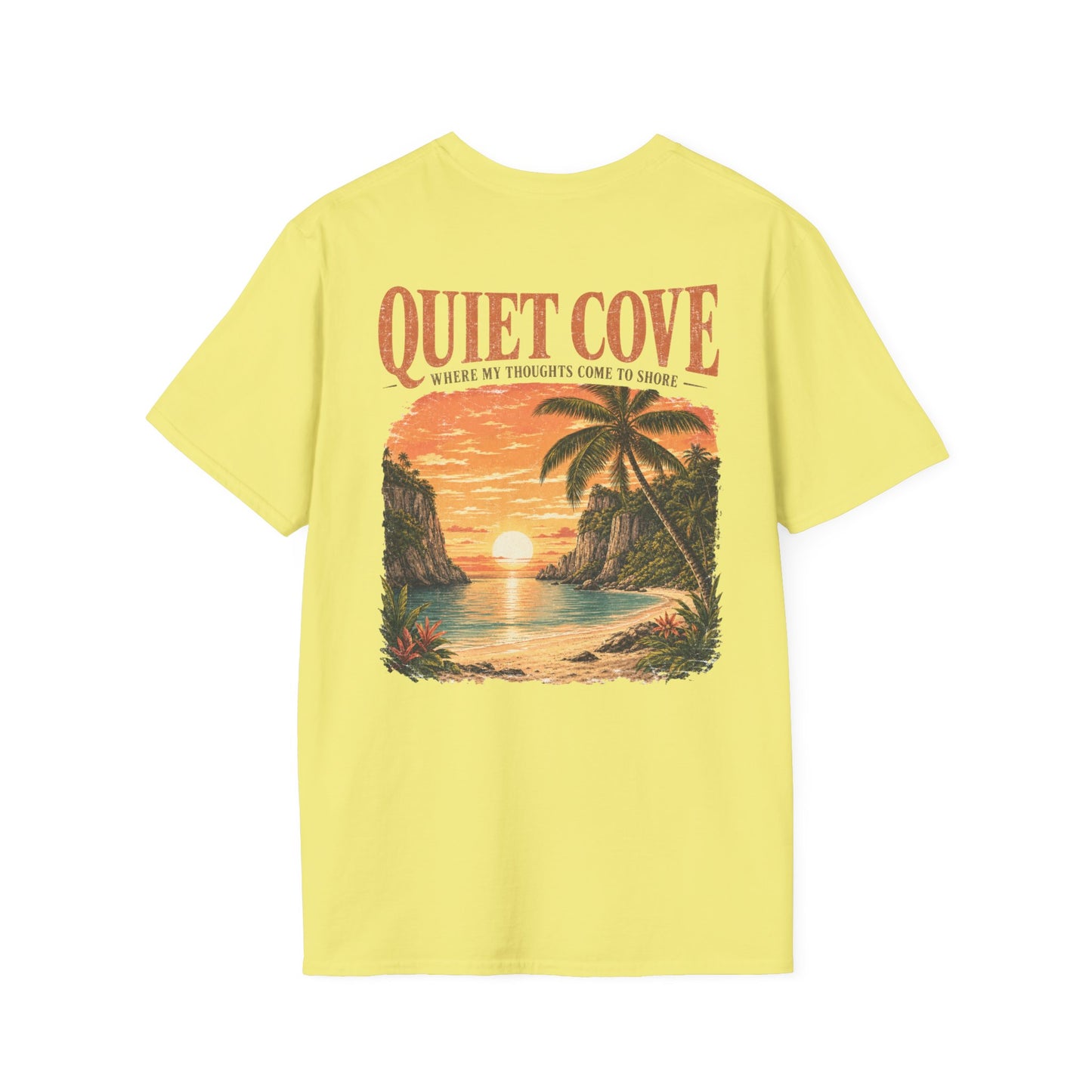 "Quiet Cove" Retro Palm Tree Coastal Sunset Graphic T-Shirt