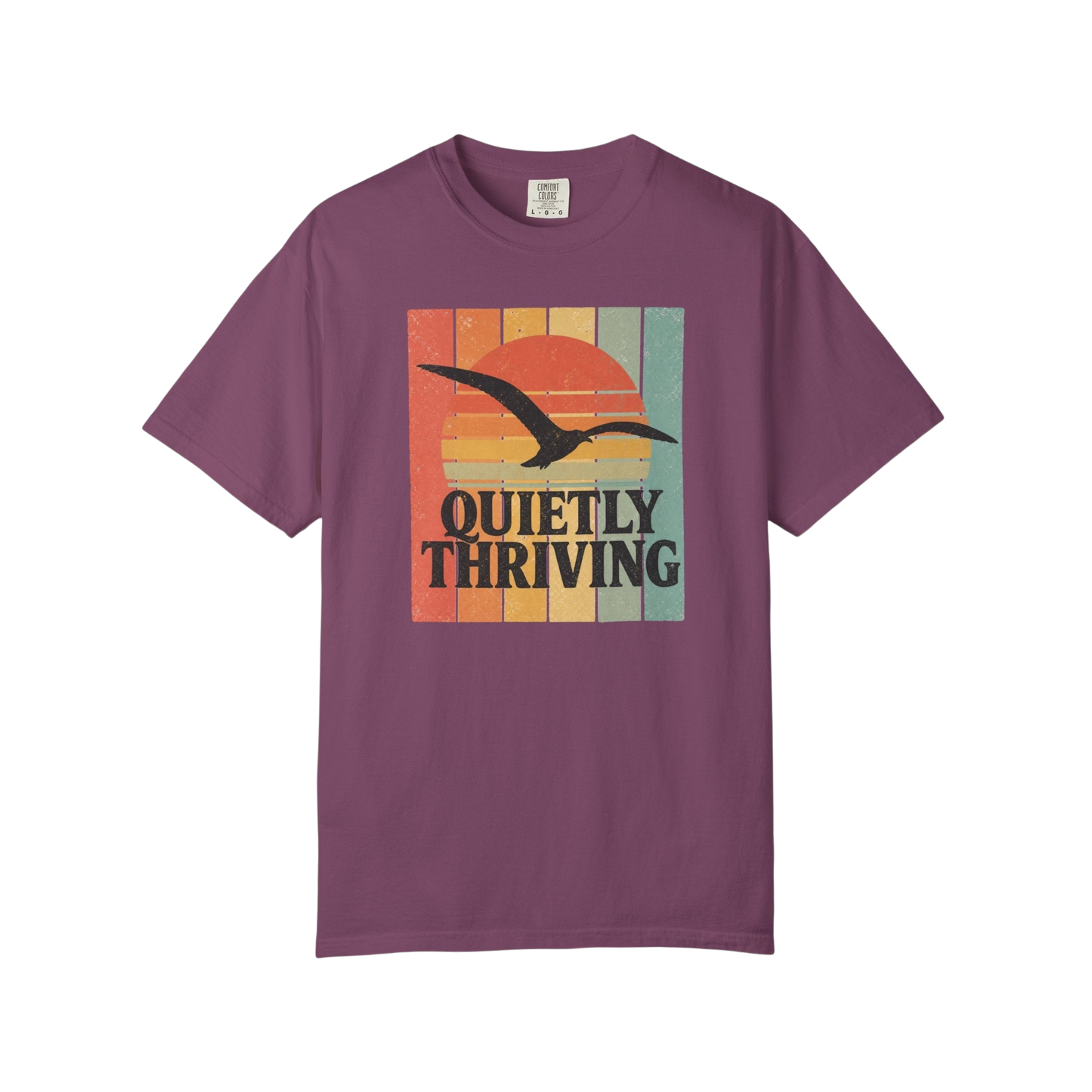 Quietly Thriving T-Shirt — Retro Sunset Seagull Tee