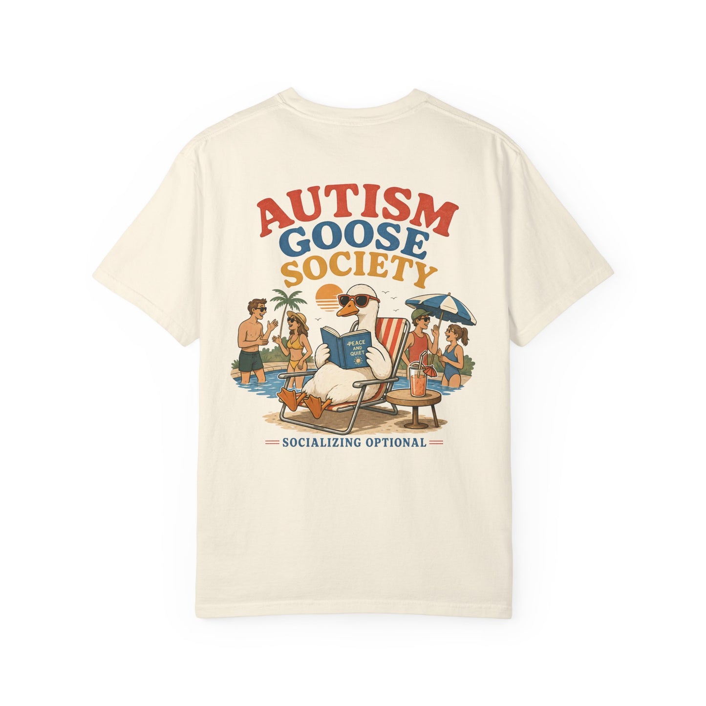 Autism Silly Goose Society T-Shirt — 'Socializing Optional' - BACK PRINT -Casual Tee