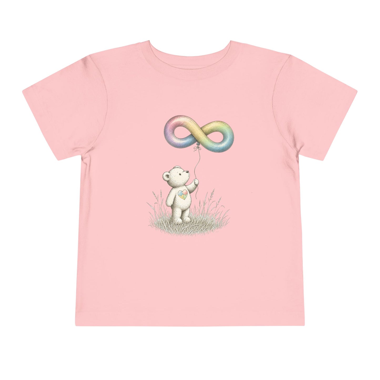 Toddler Tee — Bear Holding Rainbow Infinity Balloon Cute Kids Shirt - Pink, 2T image