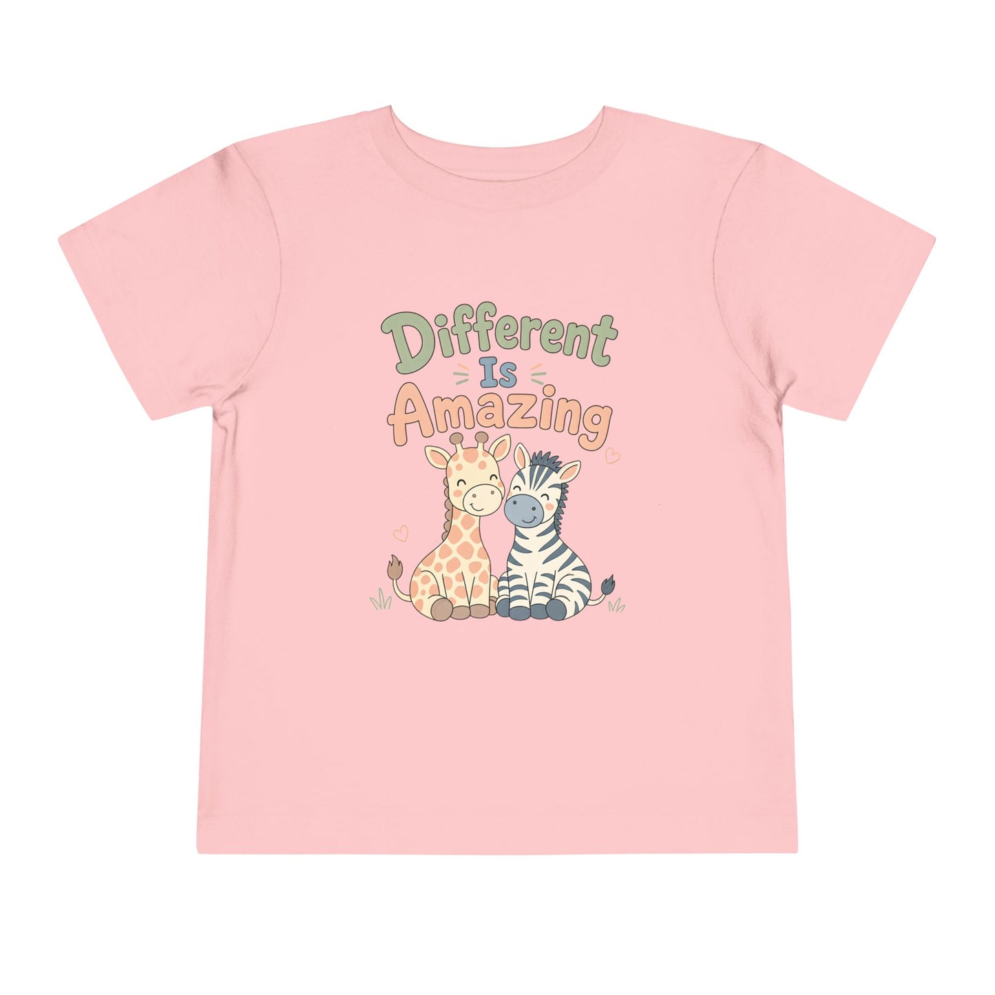 Toddler Tee — "Different Is Amazing" Giraffe &amp; Zebra Diversity Kids Shirt - Pink, 5T image