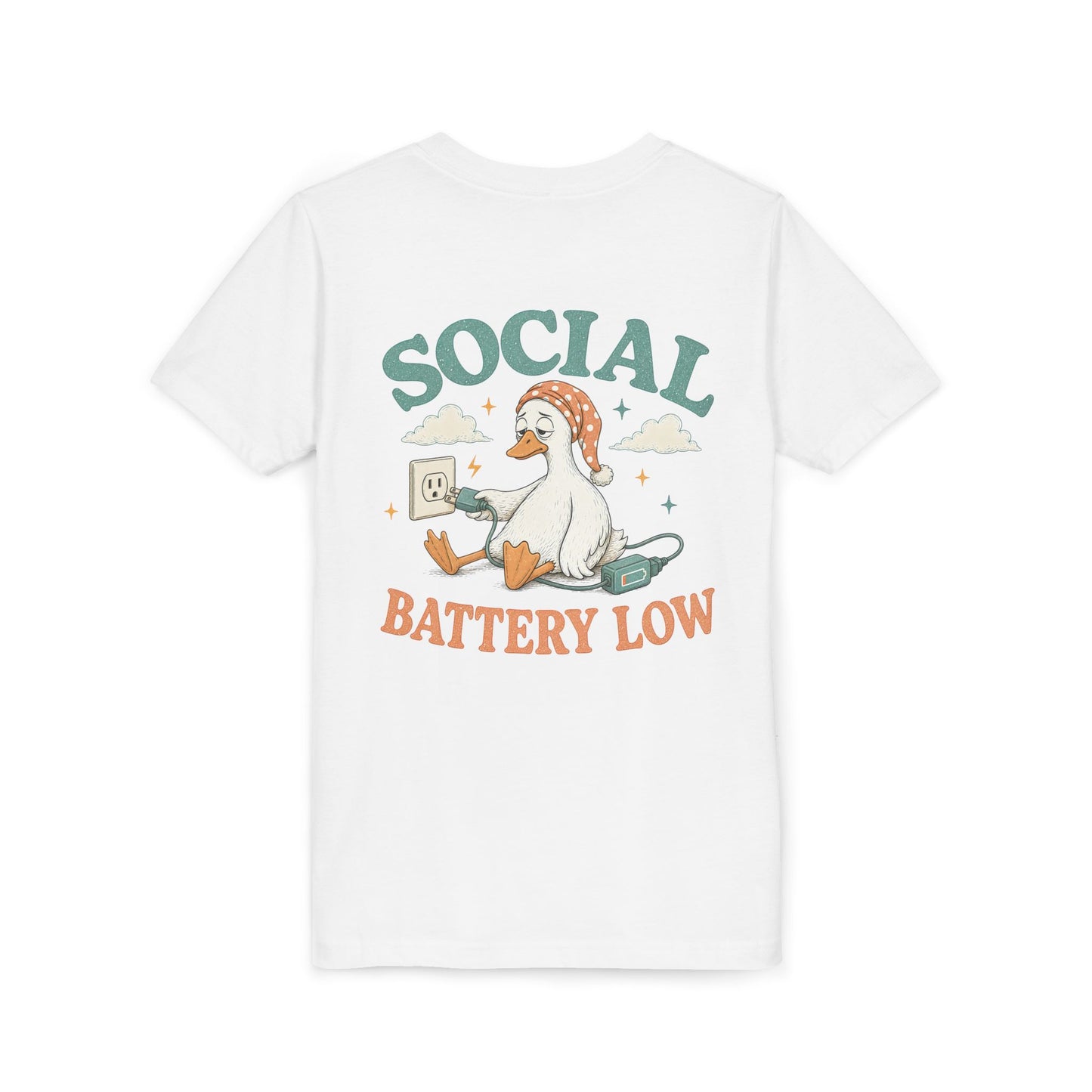 Youth Tee — Social Battery Low Silly Goose Graphic BACK PRINT
