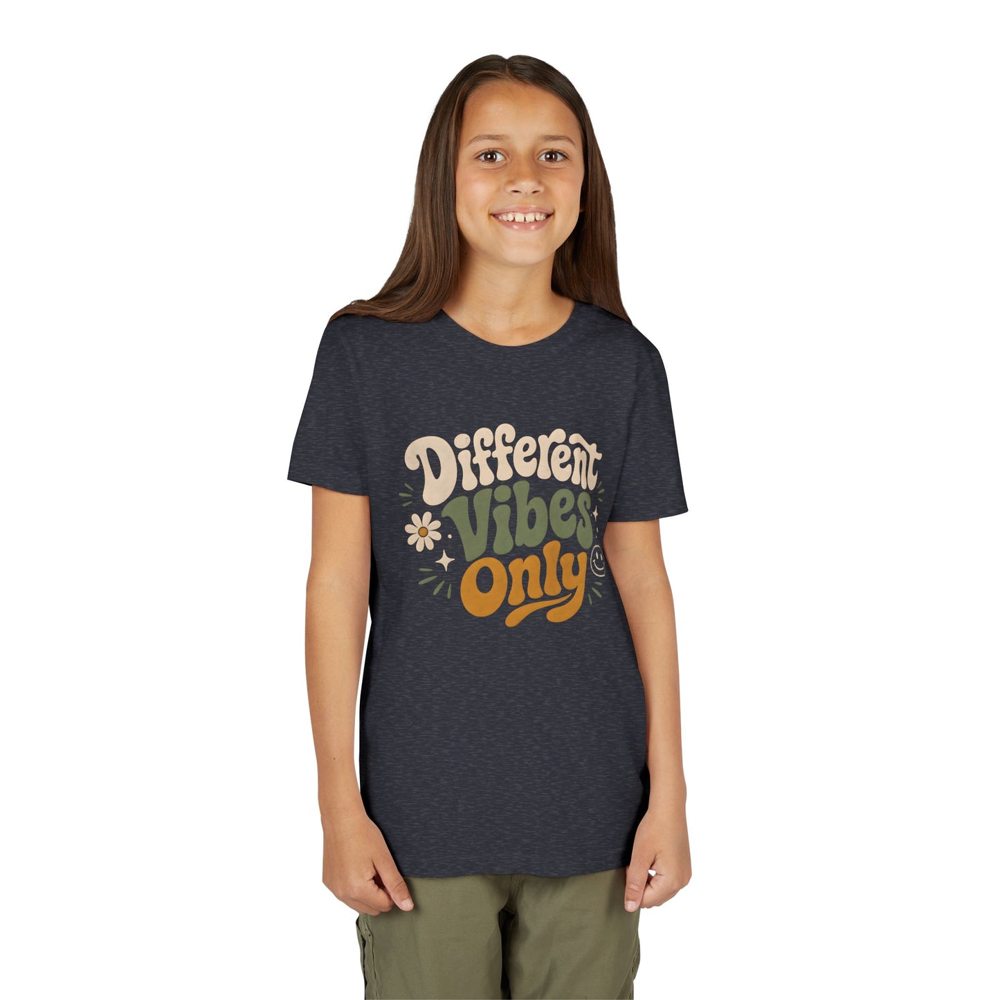 Youth Tee — "Different Vibes Only" Retro Flower Kids T-Shirt