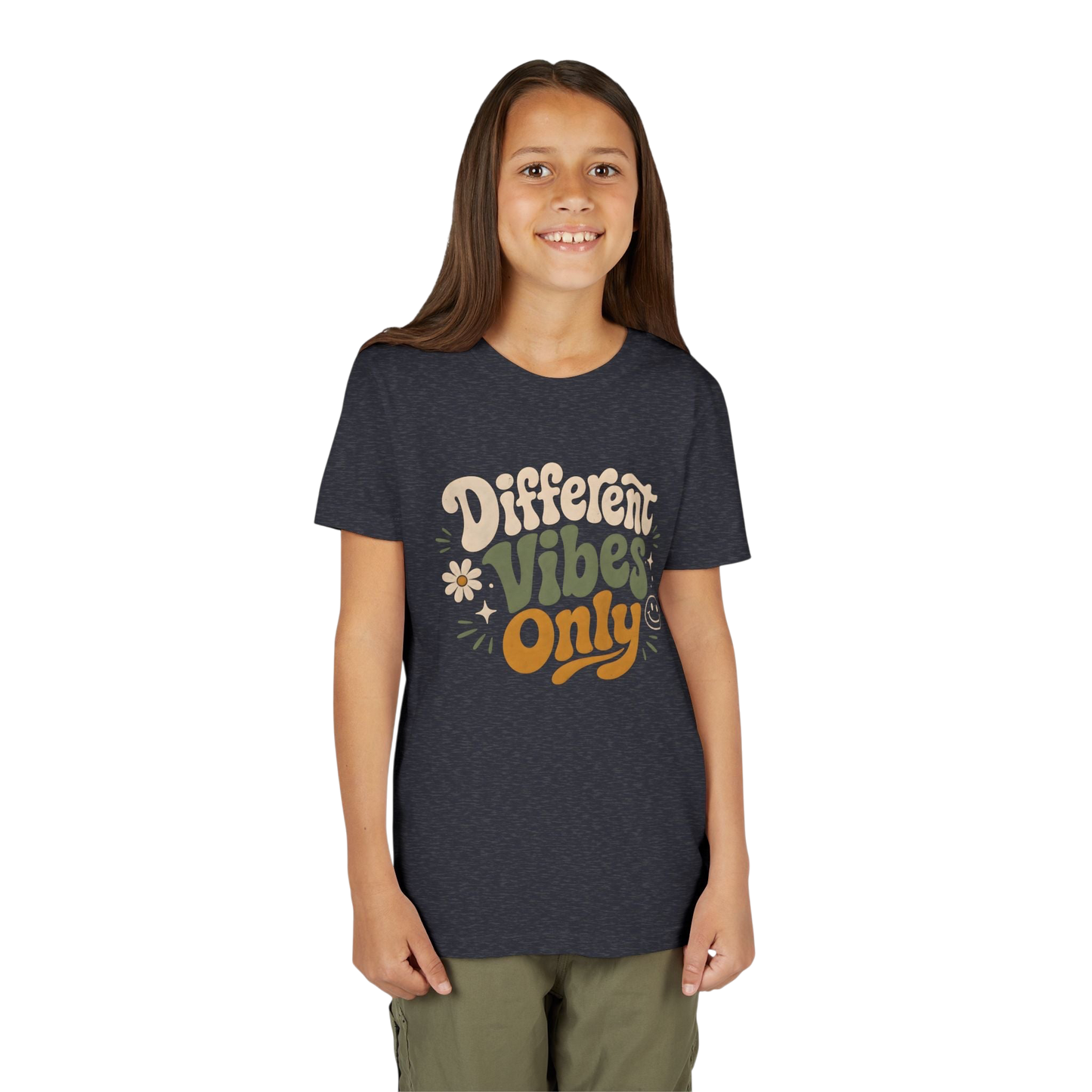 Youth Tee — "Different Vibes Only" Retro Flower Kids T-Shirt