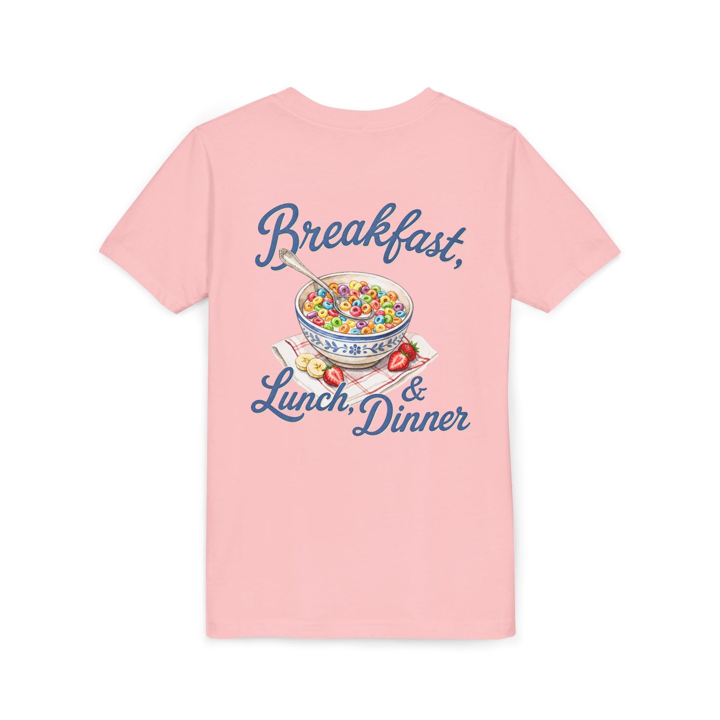 “Breakfast, Lunch & Dinner” Cereal Bowl Kids Youth Tee - Shirt BACK PRINT