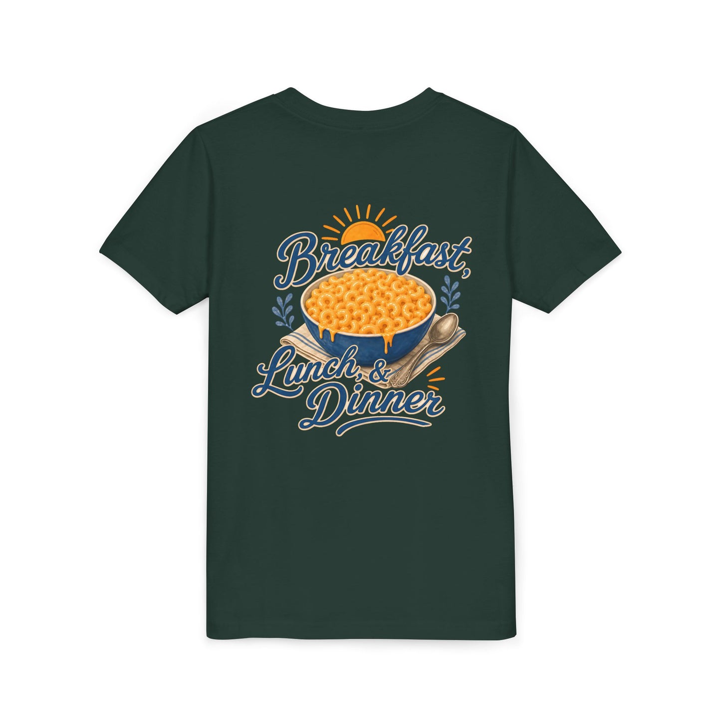 "Breakfast, Lunch & Dinner" Macaroni and Cheese Bowl Graphic Youth Tee — BACK PRINT