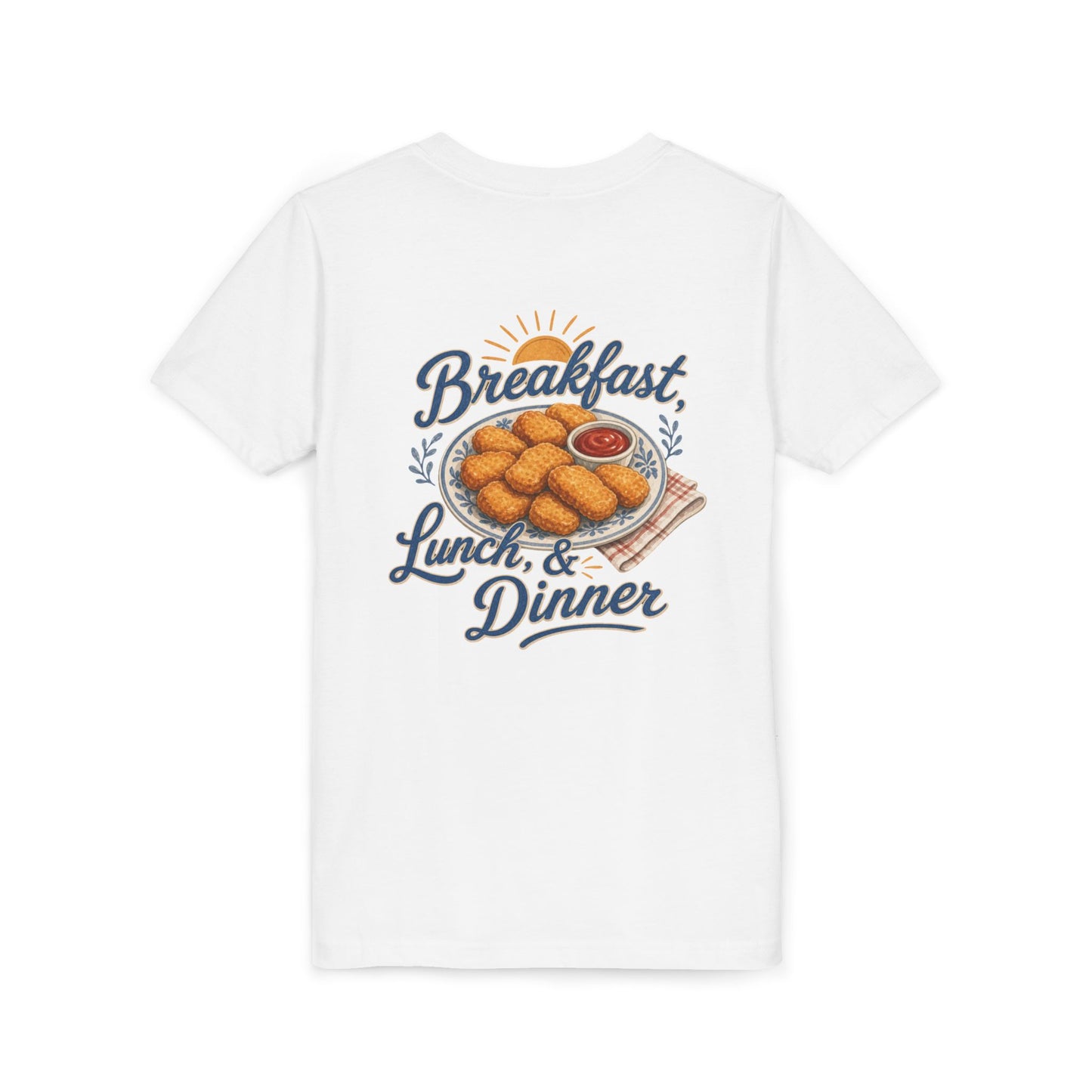 "Breakfast, Lunch & Dinner" Chicken Nugget Graphic Youth Tee — BACK PRINT