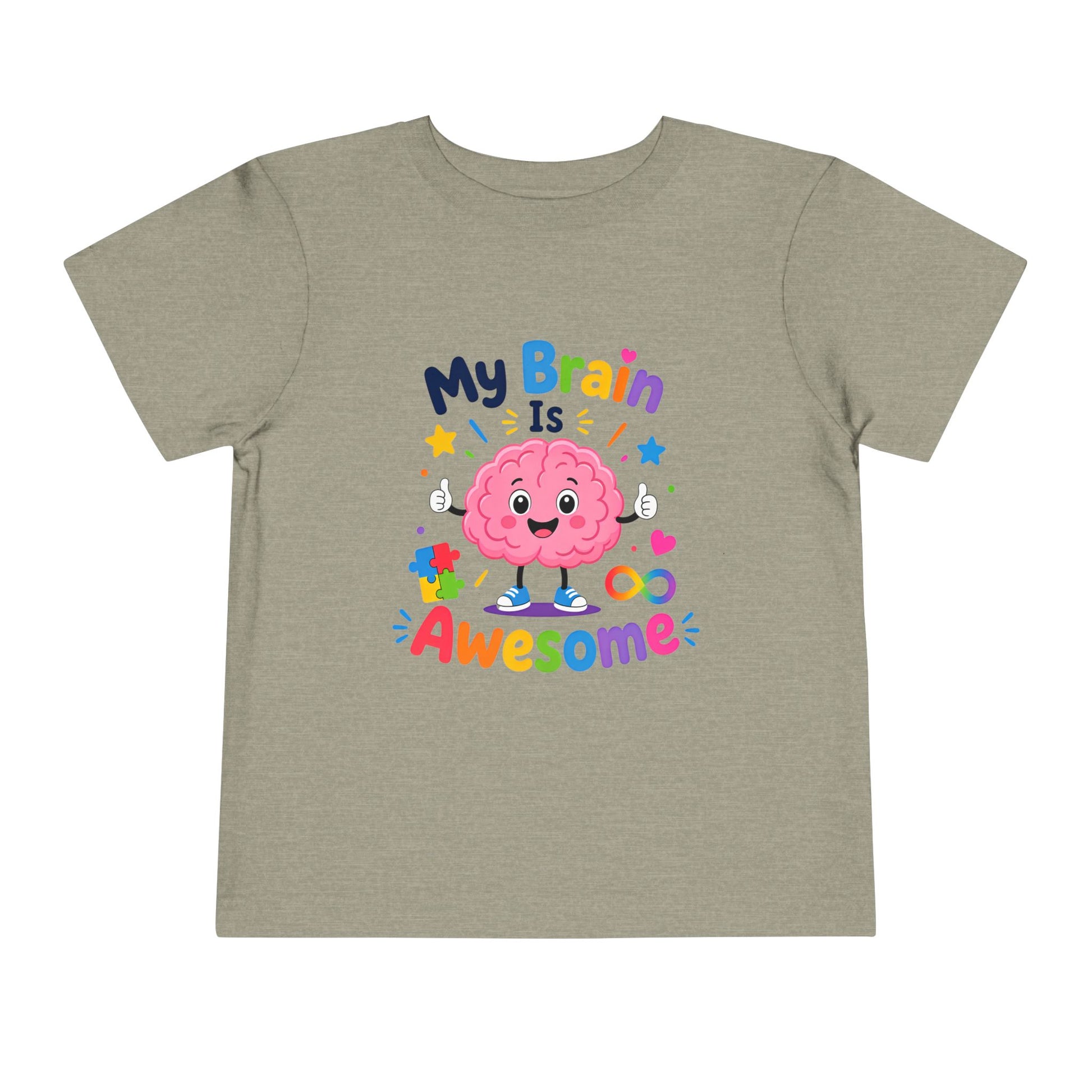 Toddler Tee — "My Brain Is Awesome" Cute Brain Graphic Kids T‑Shirt - Heather Stone, 3T image