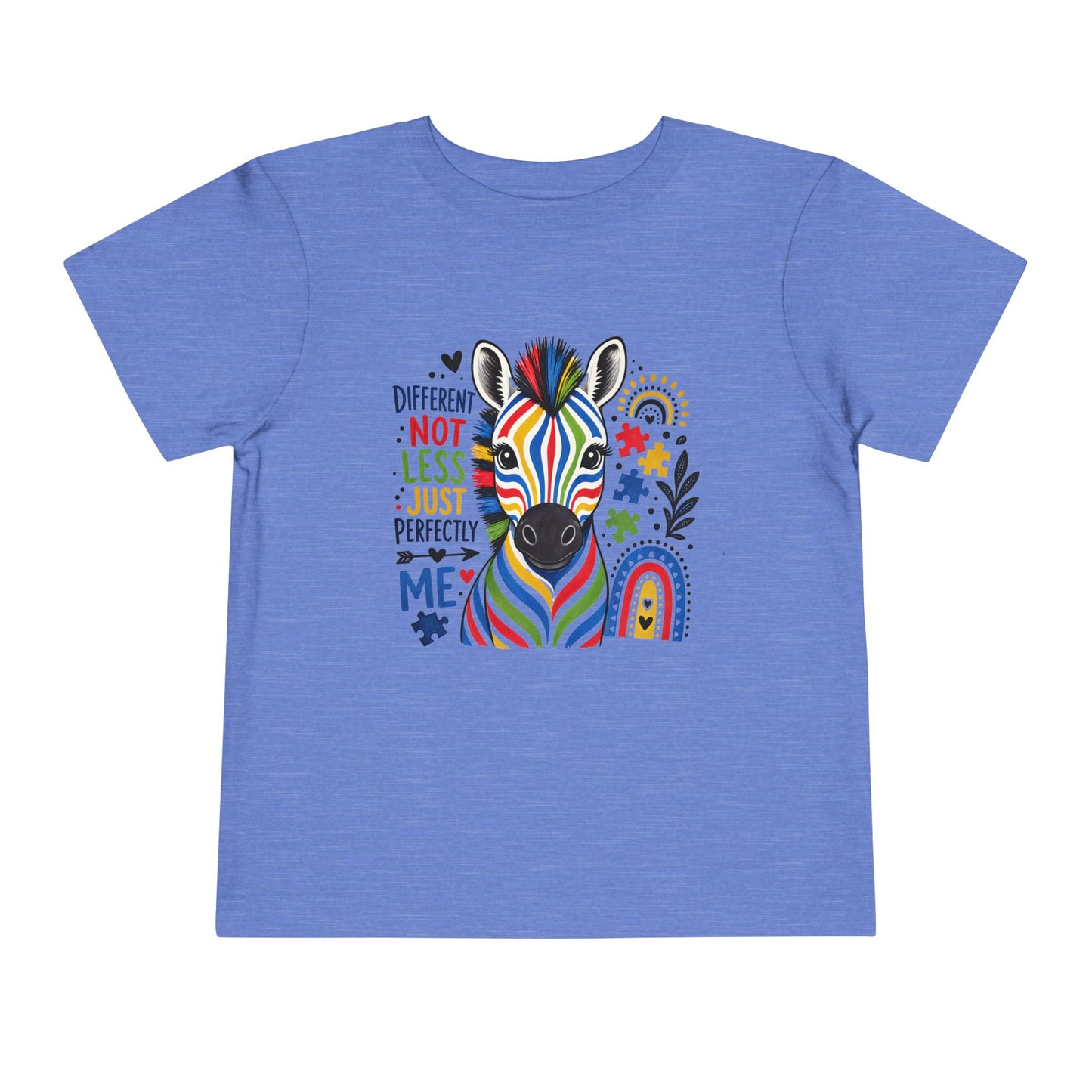 Toddler Tee — Colorful Zebra "Different Not Less, Just Perfectly Me"
