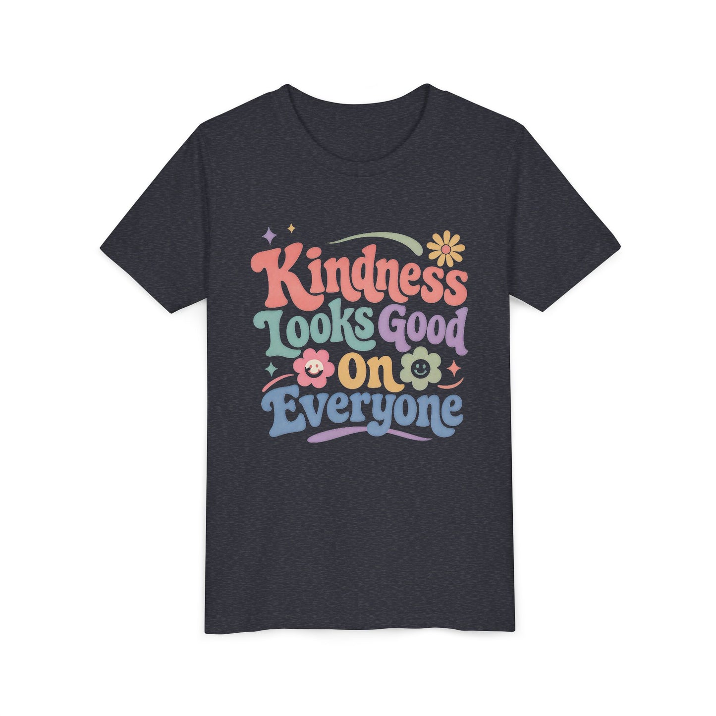 Youth Tee — "Kindness Looks Good On Everyone" Retro Floral Kids T-Shirt