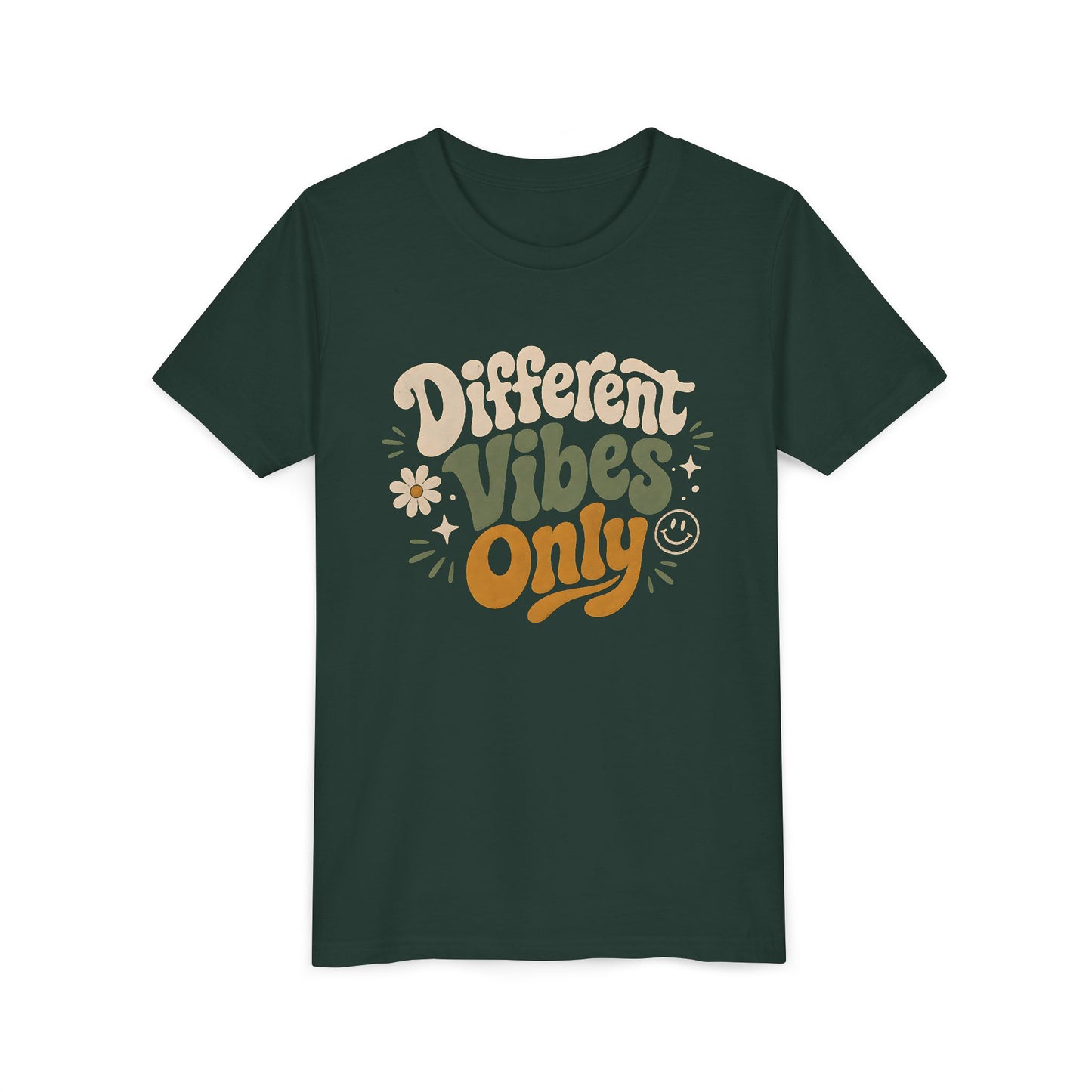 Youth Tee — "Different Vibes Only" Retro Flower Kids T-Shirt