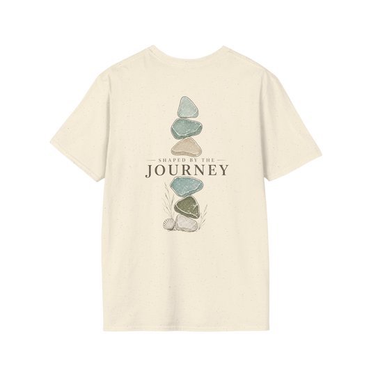 "SHAPED BY THE JOURNEY"  Coastal inspired Sea Glass t-shirt