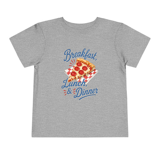 "Breakfast, Lunch & Dinner" Pizza Graphic Toddler Tee