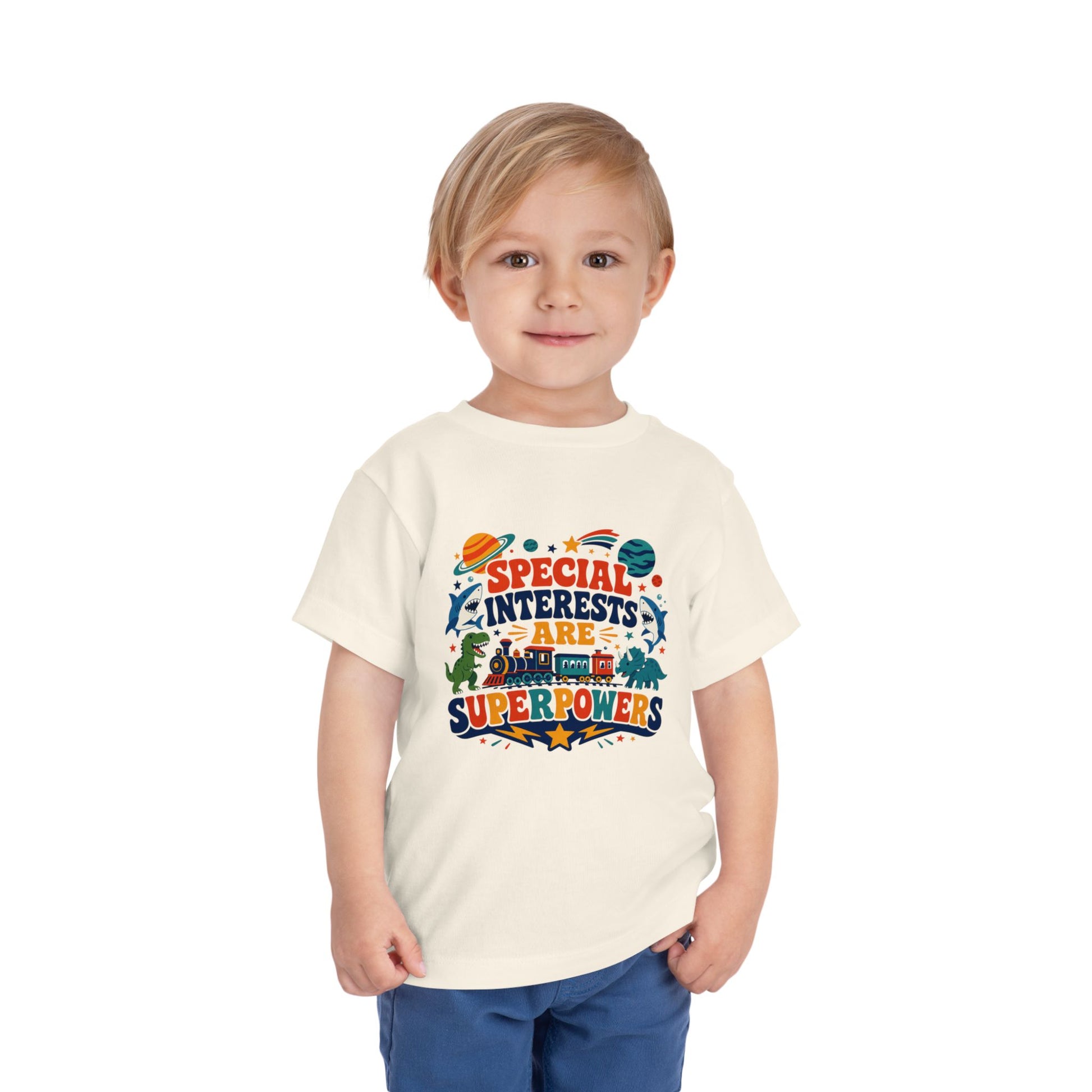 Toddler Tee — “Special Interests Are Superpowers” Colorful Space &amp; Dino Graphic image 4